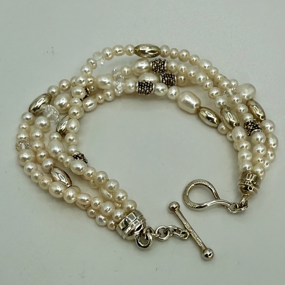 Michael Dawkins Sterling Silver Multi-Shape Cultured Pearl Bracelet Sz 8 Signed - Picture 8 of 14